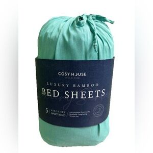 Cosy House Luxury Bamboo Bed Sheets - King Aqua - New